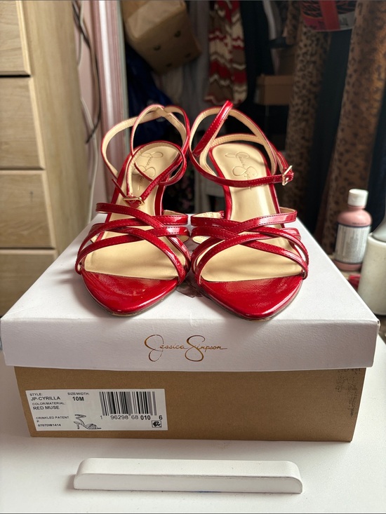 Jessica Simpson Shoes - Jessica Simpson Red Strappy Pointed Toe Stiletto Sandals with Ankle Wrap
